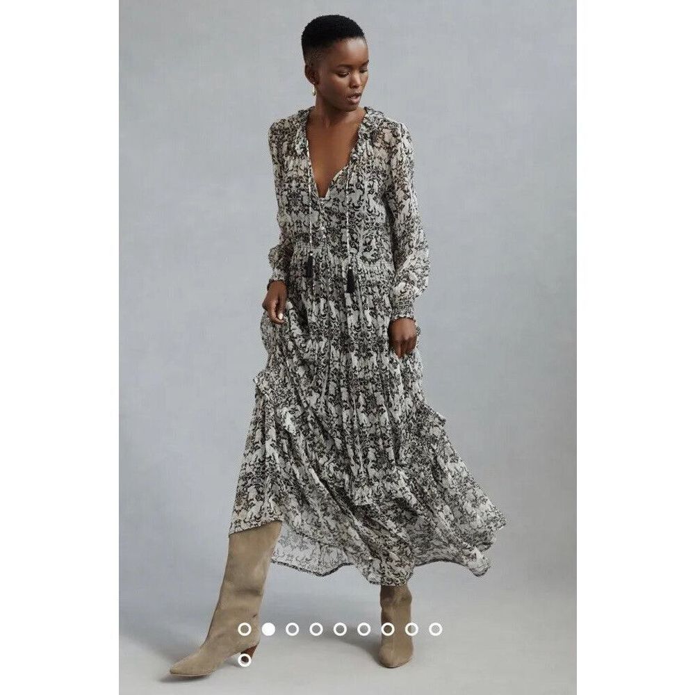 New Anthropologie The Marais Printed Chiffon Maxi Dress size Small - Picture 1 of 9